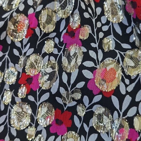 Kate Spade Silk Ruffle Metallic Floral Top Holiday Peplum - Picture 14 of 16